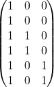 \begin{pmatrix}1&0&0\\1&0&0\\1&1&0\\1&1&0\\1&0&1\\1&0&1\\\end{pmatrix}