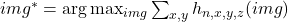 img^*=\arg\max_{img}\sum_{x,y}h_{n,x,y,z}(img)