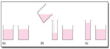 Drawing depicting Piaget's conservation task